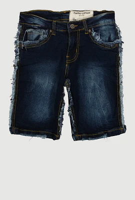 Boys Frayed Trim Denim Shorts, Blue,