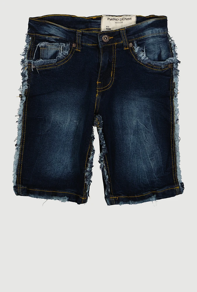 Boys Frayed Trim Denim Shorts, Blue, Size 20