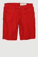 Boys Solid Frayed Trim Denim Shorts, Red,