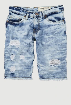 Boys Frayed Hem Denim Bermuda Shorts, Blue, Size 12