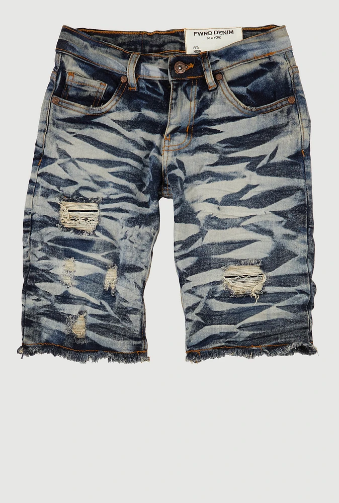 Boys Mineral Wash Patch and Repair Denim Shorts, Blue,