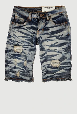 Boys Mineral Wash Patch and Repair Denim Shorts, Blue,