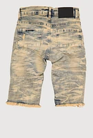 Boys Mineral Wash Frayed Denim Bermuda Shorts, Blue,
