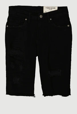 Boys Distressed Patch and Repair Denim Shorts, Black,