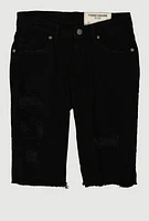 Boys Distressed Patch and Repair Denim Shorts, Black, Size 8