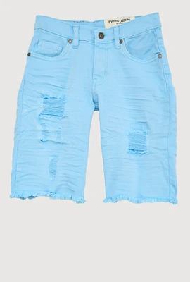 Boys Patch and Repair Denim Bermuda Shorts, Blue, Size 10
