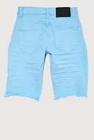 Boys Patch and Repair Denim Bermuda Shorts, Blue, Size 10