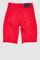 Boys Patch and Repair Frayed Denim Bermuda Shorts, Red,