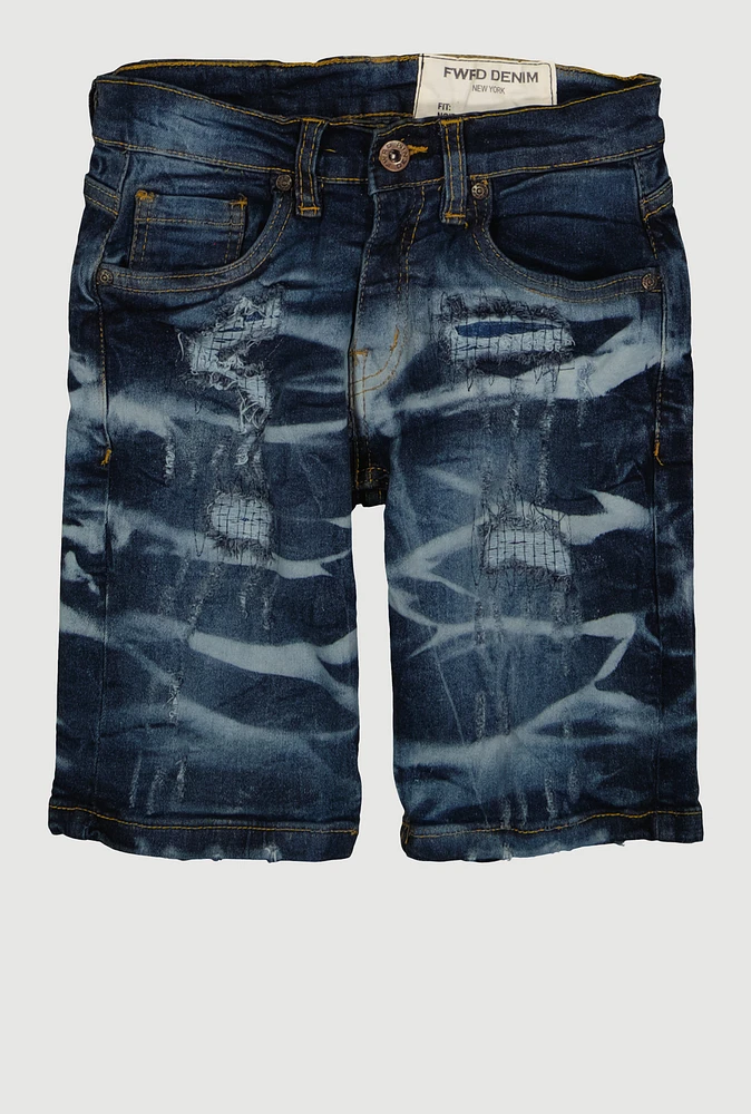 Boys Rip and Repair Whiskered Denim Shorts, Blue, Size 18