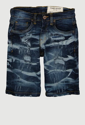 Boys Rip and Repair Whiskered Denim Shorts, Blue, Size 18