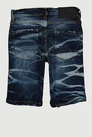 Boys Rip and Repair Whiskered Denim Shorts, Blue, Size 18