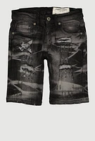 Boys Whiskered Rip and Repair Denim Shorts, Black,