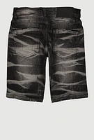 Boys Whiskered Rip and Repair Denim Shorts, Black,