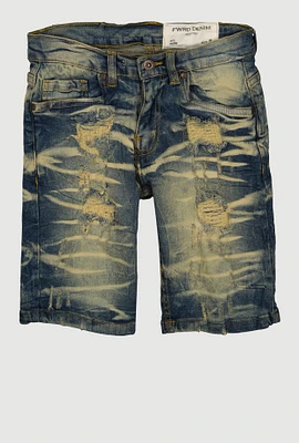 Boys Vintage Wash Whiskered Distressed Denim Shorts, Multi, Size 14