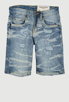 Boys Whiskered Distressed Denim Shorts, Blue,