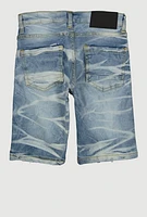 Boys Whiskered Distressed Denim Shorts, Blue,