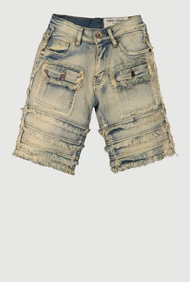 Boys Distressed Frayed Trim Cargo Shorts, Multi, Size 18