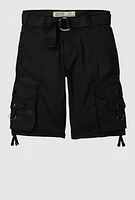 Boys Belted Cargo Pocket Shorts, Black, Size 14