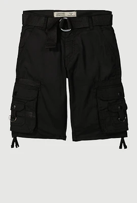 Boys Belted Cargo Pocket Shorts, Black, Size 8
