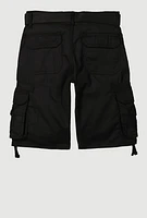 Boys Belted Cargo Pocket Shorts, Black, Size 14