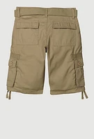 Boys Belted Tie Hem Cargo Shorts, Khaki, Size 8