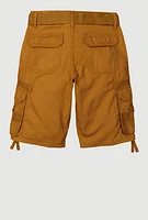 Boys Tie Hem Belted Cargo Shorts, Brown,