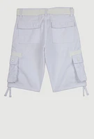 Boys Twill Tie Hem Belted Cargo Shorts, White,