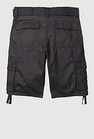 Boys Tie Hem Belted Cargo Pocket Shorts, Grey