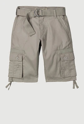 Boys Belted Tie Hem Cargo Pocket Shorts, Grey, Size 8