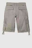 Boys Belted Tie Hem Cargo Pocket Shorts, Grey, Size 12