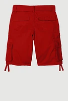 Boys Solid Belted Tie Hem Cargo Shorts, Red, Size 16