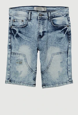 Boys Distressed Mineral Wash Denim Shorts, Blue, Size 16