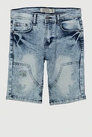 Boys Distressed Mineral Wash Denim Shorts, Blue, Size 16