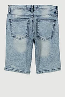 Boys Distressed Mineral Wash Denim Shorts, Blue, Size 16