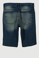 Boys Denim Decorative Stitch Distressed Shorts, Blue