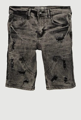 Boys Mineral Wash Distressed Shorts, Black, Size 16