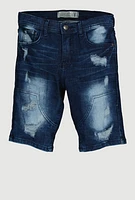 Boys Distressed Whiskered Denim Shorts, Blue,