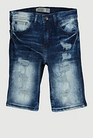 Boys Whiskered Distressed Shorts, Blue, Size 8