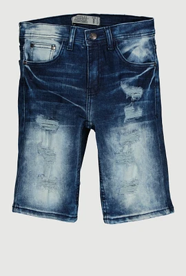 Boys Whiskered Distressed Shorts, Blue, Size 14