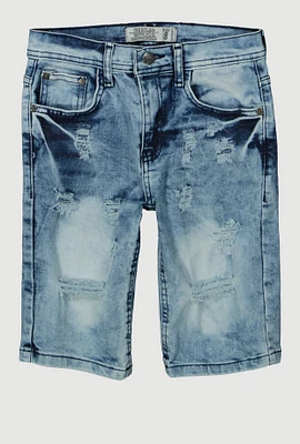 Boys Denim Distressed Shorts, Blue, Size 12