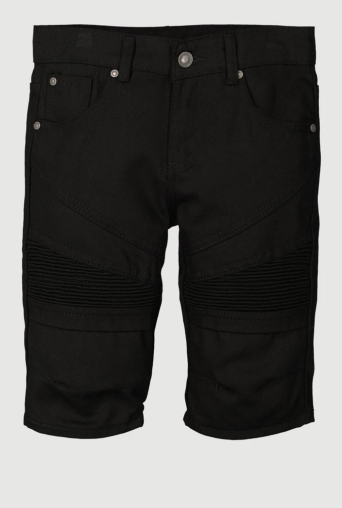 Boys Solid Moto Denim Shorts, Black, Size 12