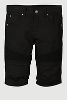 Boys Solid Moto Denim Shorts, Black, Size 12