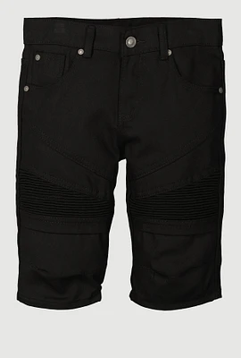 Boys Solid Moto Denim Shorts, Black,