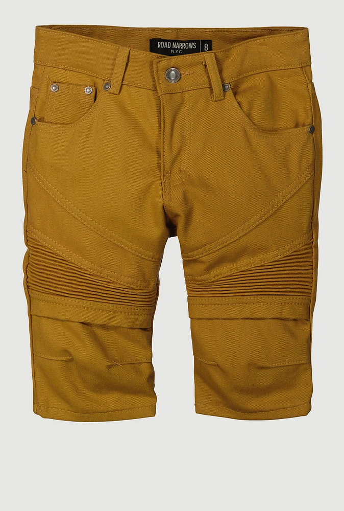 Boys Denim Solid Moto Shorts, Brown, Size 8