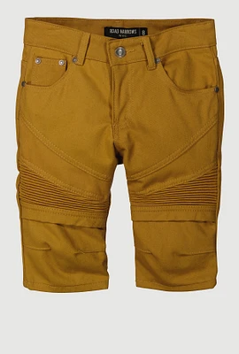 Boys Denim Solid Moto Shorts, Brown, Size 8