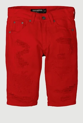 Boys Solid Distressed Denim Shorts, Red, Size 10