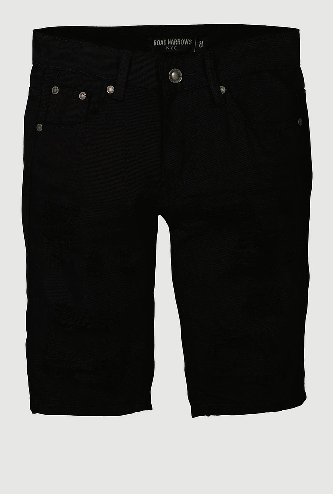Boys Distressed Denim Shorts, Black, Size 12