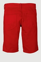 Boys Distressed Patch and Repair Frayed Shorts, Red, Size 10