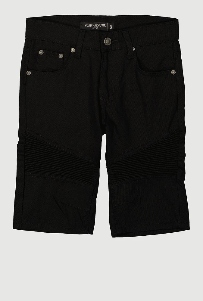 Boys Denim Moto Shorts, Black, Size 12