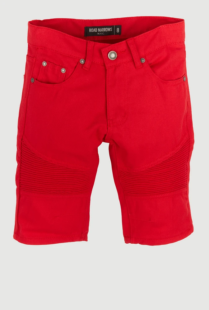 Boys Moto Denim Shorts, Red,